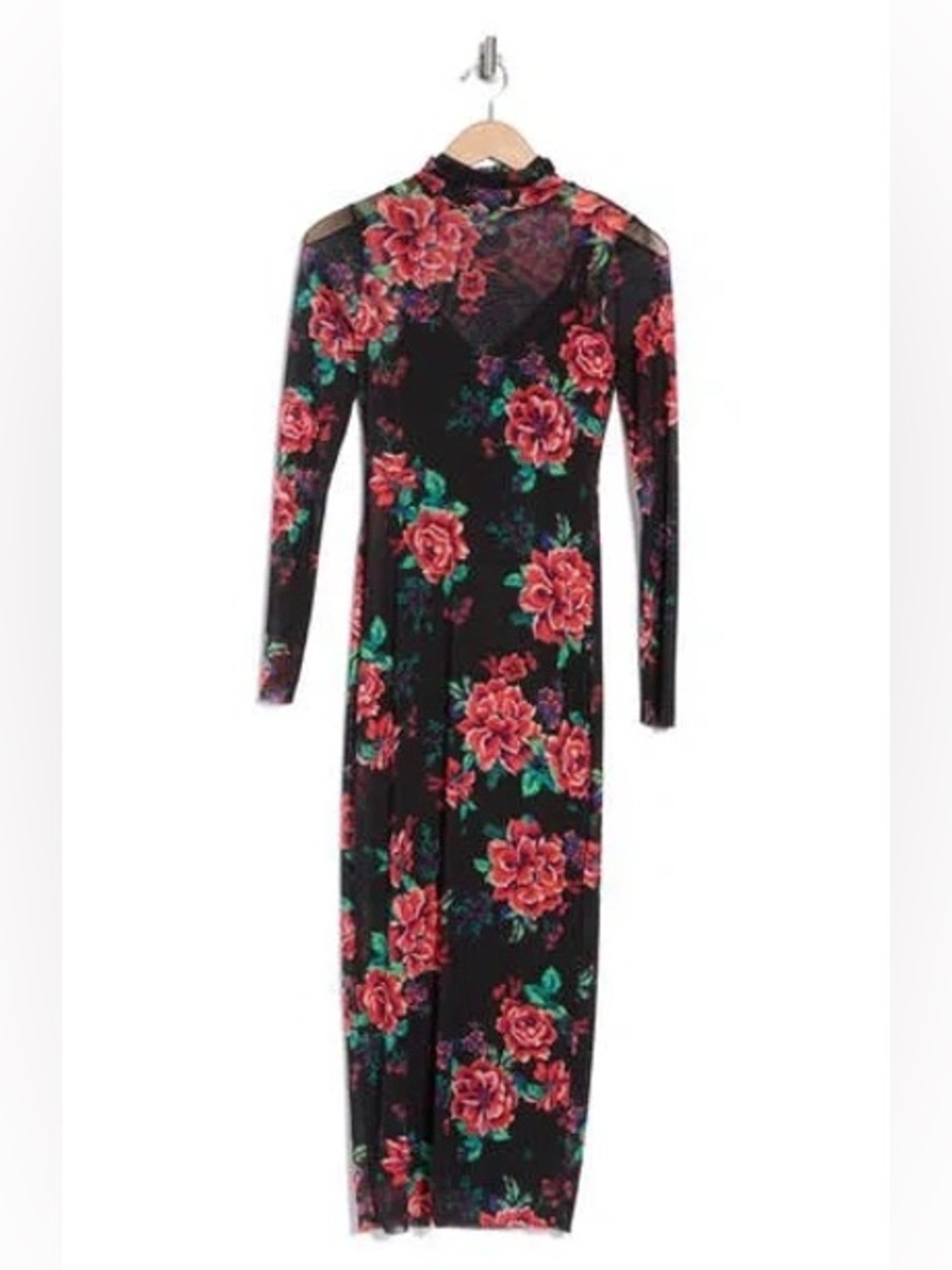AFRM Marni Turtleneck Long Sleeve Floral Mesh Dress